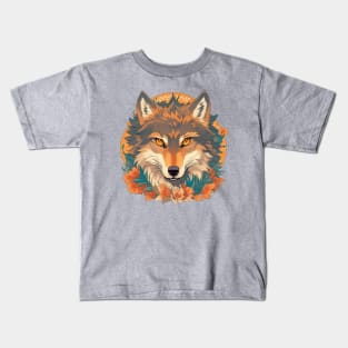 Wolf face with flowers t-shirt design, apparel, mugs, cases, wall art, stickers, Kids T-Shirt